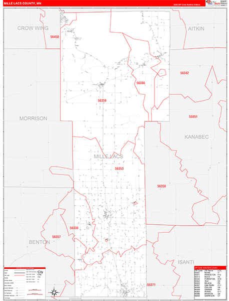 Mille Lacs County, MN Zip Code Map